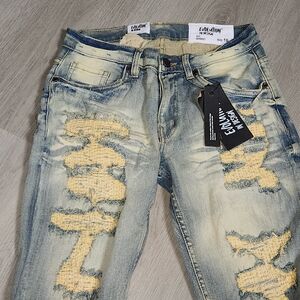 Evolution In Design Street Fit Jeans Boys Light Wash Distressed Patchwork Raw